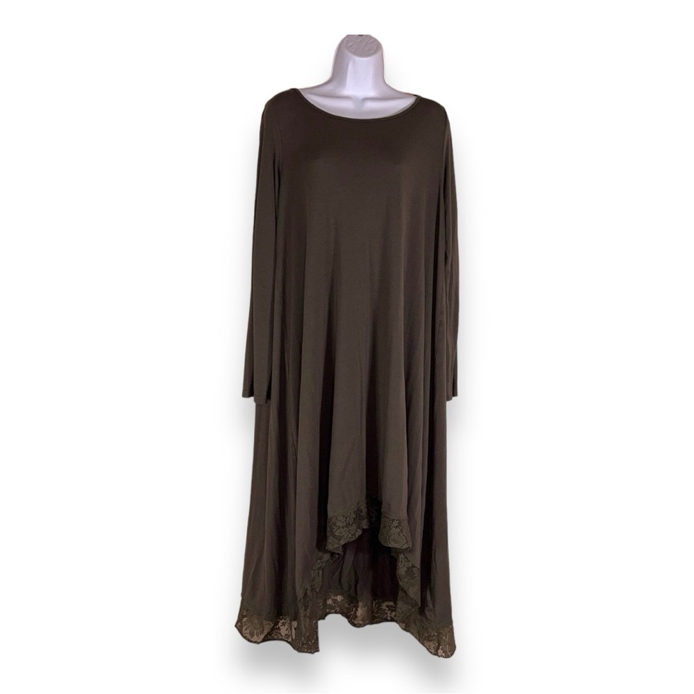 Easel Chocolate Long Sleeve Dress with Lace Detail